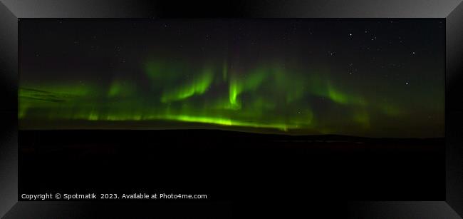 Aerial Panorama view of the Aurora Borealis Iceland  Framed Print by Spotmatik 