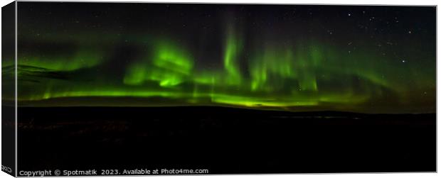 Aerial Panorama view of Aurora Borealis Northern lights  Canvas Print by Spotmatik 