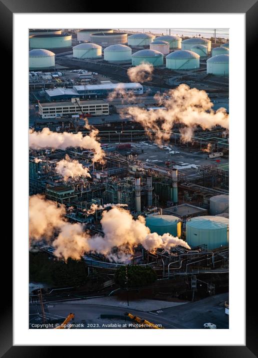 Aerial view of Industrial coastal Petrochemical refinery Framed Mounted Print by Spotmatik 