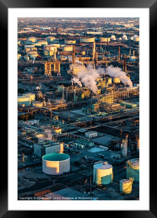 Aerial view of a coastal Petrochemical storage facility  Framed Mounted Print by Spotmatik 