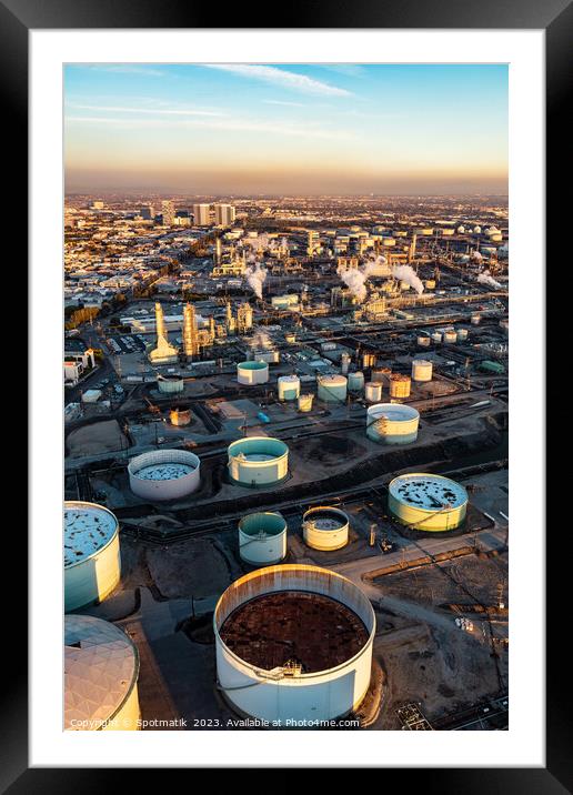 Aerial of Petrochemical Industrial storage facility California  Framed Mounted Print by Spotmatik 