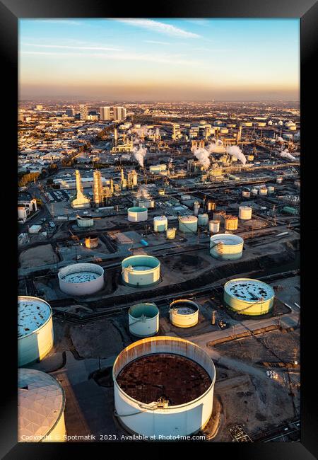 Aerial of Petrochemical Industrial storage facility California  Framed Print by Spotmatik 