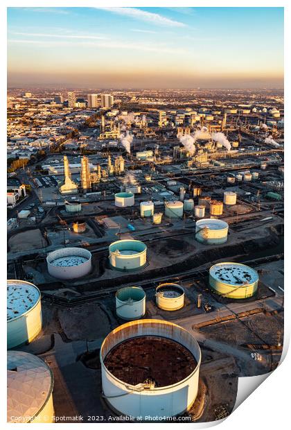 Aerial of Petrochemical Industrial storage facility California  Print by Spotmatik 