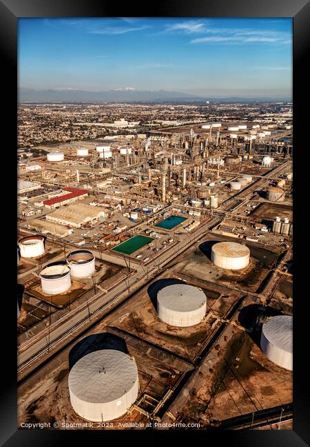 Aerial view of Industrial petrochemical plant Los Angeles  Framed Print by Spotmatik 