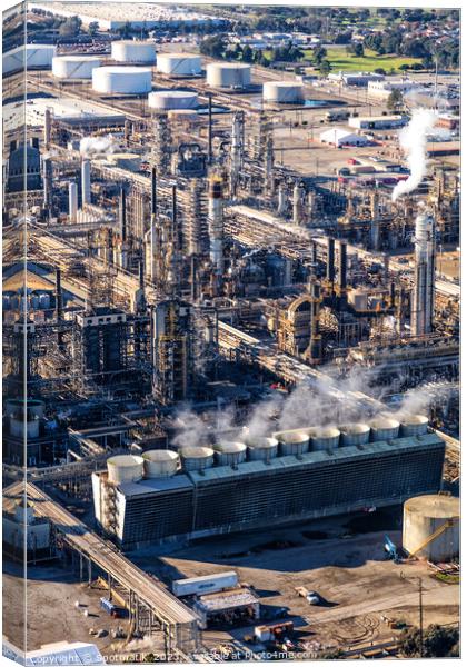 Aerial view of petrochemical production plant Los Angeles  Canvas Print by Spotmatik 