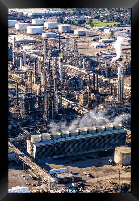 Aerial view of petrochemical production plant Los Angeles  Framed Print by Spotmatik 