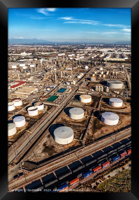 Aerial view oil refinery near Los Angeles California  Framed Print by Spotmatik 