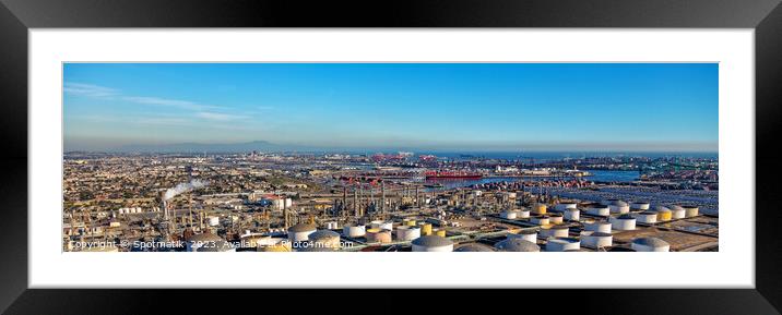 Panorama aerial view refinery oil storage Los Angeles  Framed Mounted Print by Spotmatik 