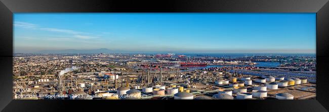 Panorama aerial view refinery oil storage Los Angeles  Framed Print by Spotmatik 