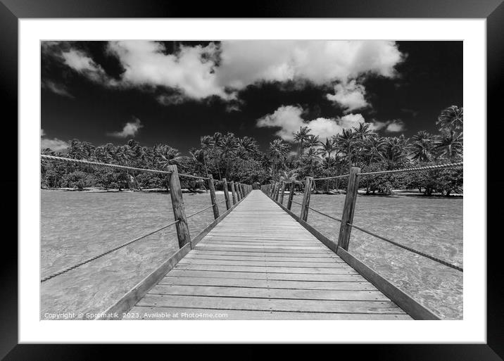 Bora Bora Island jetty in luxury tropical resort Framed Mounted Print by Spotmatik 