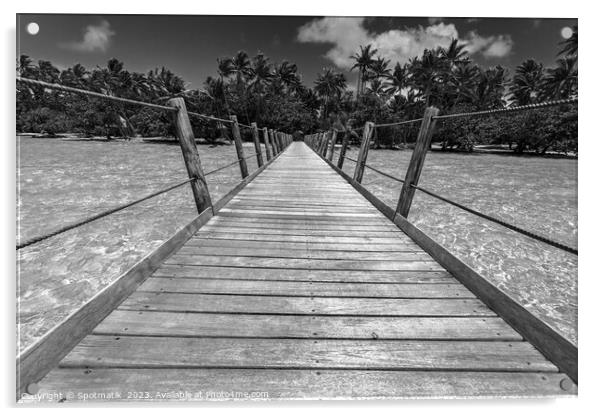 Bora Bora wooden walkway over tropical Aquamarine lagoon  Acrylic by Spotmatik 