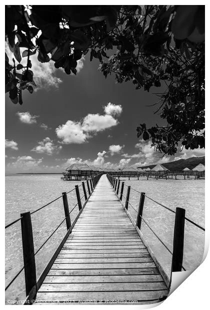 Bora Bora walkway across lagoon luxury Overwater bungalows  Print by Spotmatik 