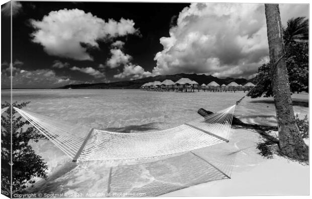 Beach hammock Bora Bora with Overwater luxury Bungalows  Canvas Print by Spotmatik 
