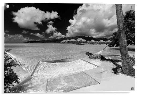 Beach hammock Bora Bora with Overwater luxury Bungalows  Acrylic by Spotmatik 