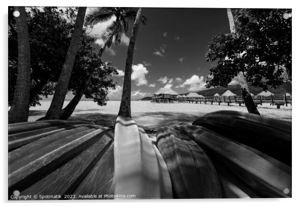 Bora Bora canoes Overwater Bungalows luxury resort Polynesia Acrylic by Spotmatik 