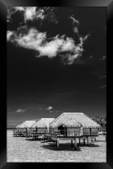 Bora Bora Overwater luxury Bungalows Aquamarine lagoon Polynesia Framed Print by Spotmatik 