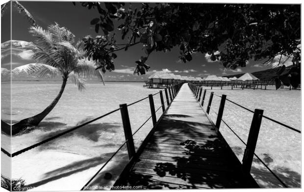Bora Bora Island walkway jetty Overwater luxury Bungalows  Canvas Print by Spotmatik 