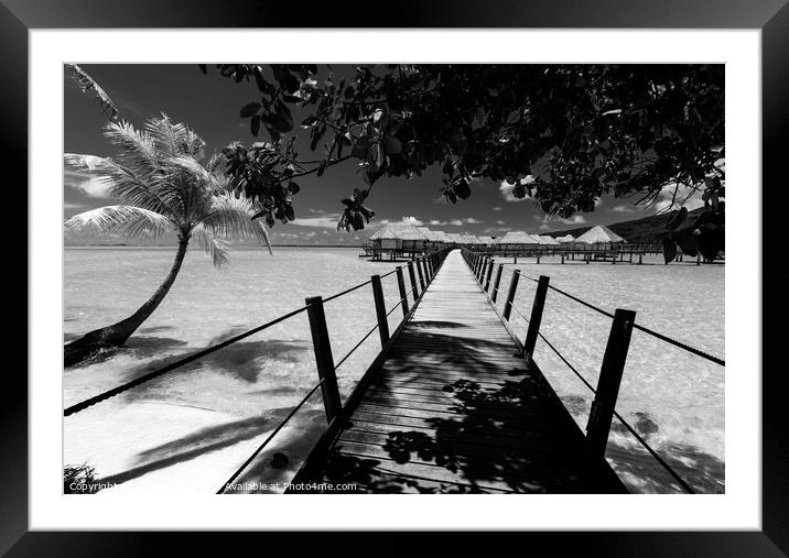 Bora Bora Island walkway jetty Overwater luxury Bungalows  Framed Mounted Print by Spotmatik 