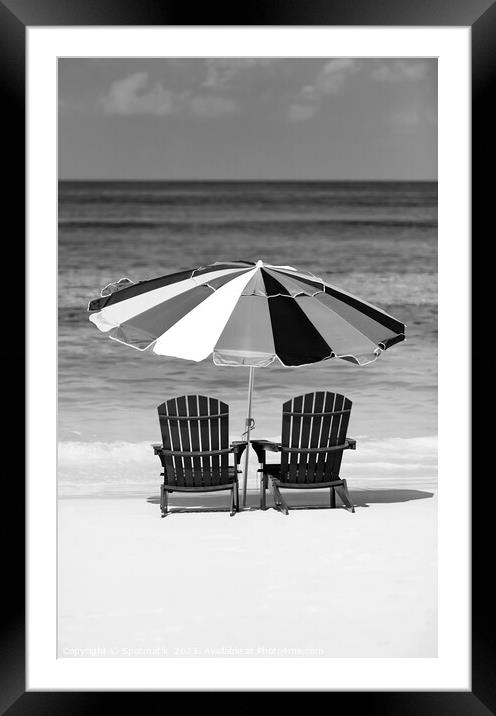 Bahamas Travel vacation beach sun loungers with umbrella  Framed Mounted Print by Spotmatik 