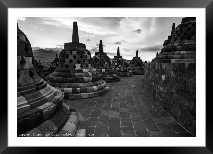 Borobudur sunrise religious temple ancient tourism Java Framed Mounted Print by Spotmatik 