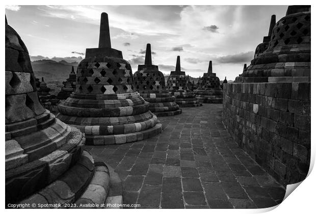 Borobudur sunrise religious temple ancient tourism Java Print by Spotmatik 