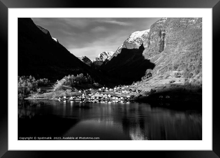 Norway valley village community on glacial fjord Scandinavia Framed Mounted Print by Spotmatik 