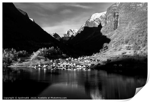 Norway valley village community on glacial fjord Scandinavia Print by Spotmatik 