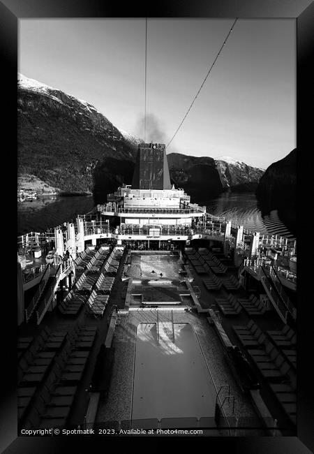 Cruise ship Norwegian Fjord in sunlight Scandinavia Europe Framed Print by Spotmatik 