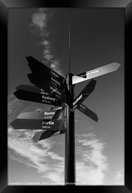 Travel Mile signpost places of the world to explore Framed Print by Spotmatik 