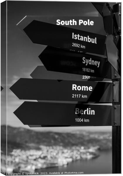 Travel Mile signpost places of the world to explore  Canvas Print by Spotmatik 