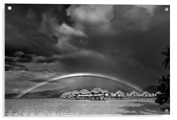 Rain shower creating Multicolored rainbow Bora Bora Resort Acrylic by Spotmatik 