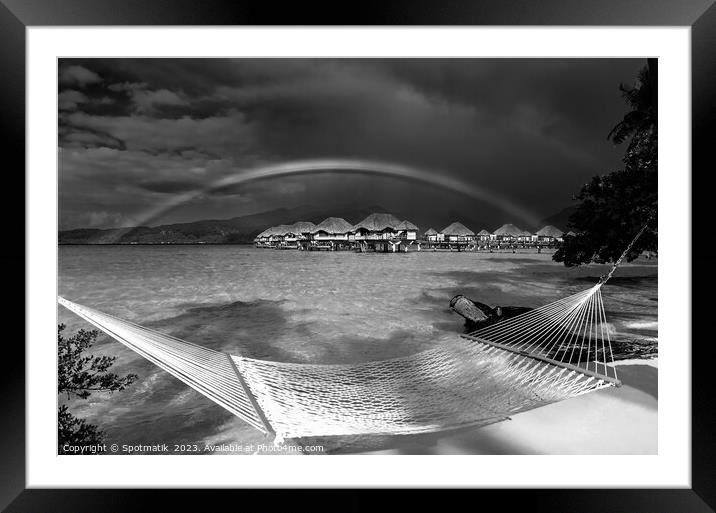 South Pacific rainbow Bora Bora beach resort hammock  Framed Mounted Print by Spotmatik 