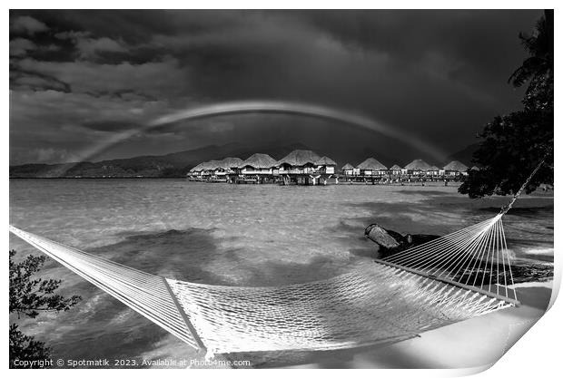 South Pacific rainbow Bora Bora beach resort hammock  Print by Spotmatik 