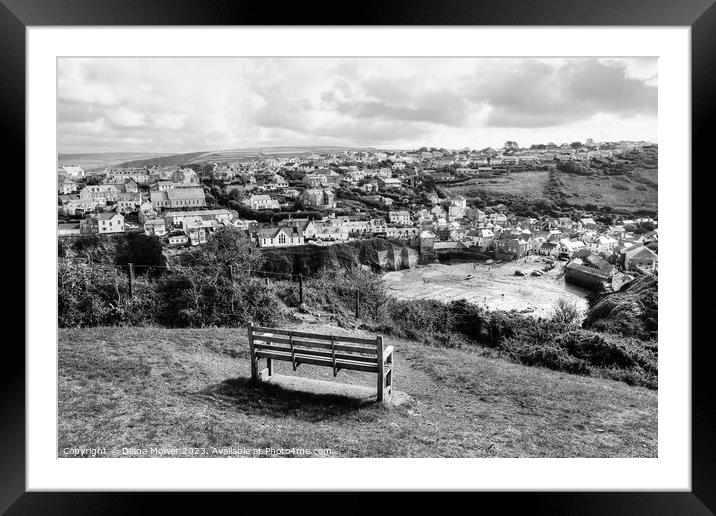 Port Isaac view Cornwall Monochrome Framed Mounted Print by Diana Mower