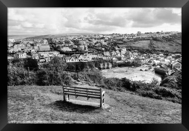 Port Isaac view Cornwall Monochrome Framed Print by Diana Mower