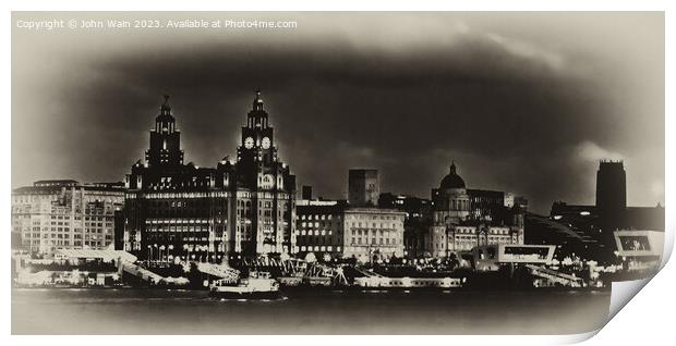 Liverpools Three Graces at night Print by John Wain