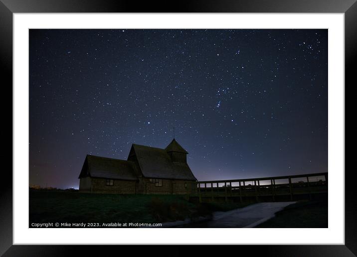 Medieval Fairfield Church beneath the stars Framed Mounted Print by Mike Hardy