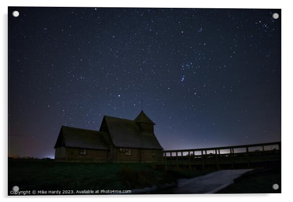 Medieval Fairfield Church beneath the stars Acrylic by Mike Hardy
