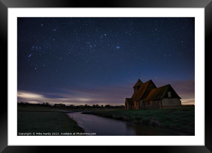 Starlit church by frozen dyke. Framed Mounted Print by Mike Hardy