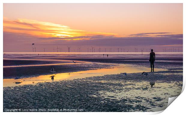 Crosby Beach at sunset  Print by Lucy Norris
