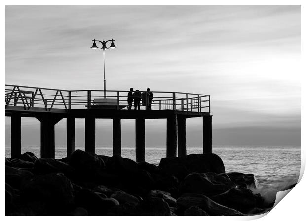 Photography with a sunrise at sea in black and white Print by Vicen Photo