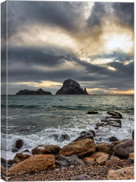 Sunset photography from Cala D´hort with Es Vedra under a cloudy sky Canvas Print by Vicen Photo