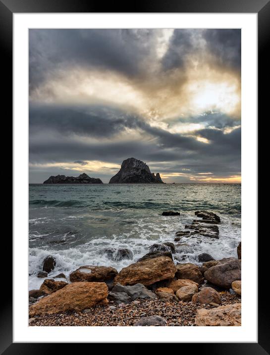 Sunset photography from Cala D´hort with Es Vedra under a cloudy sky Framed Mounted Print by Vicen Photo