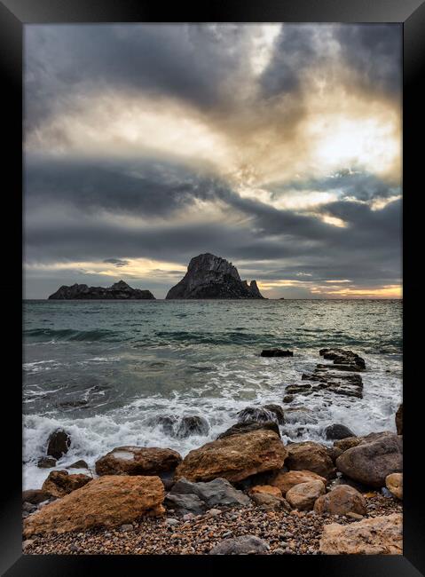Sunset photography from Cala D´hort with Es Vedra under a cloudy sky Framed Print by Vicen Photo
