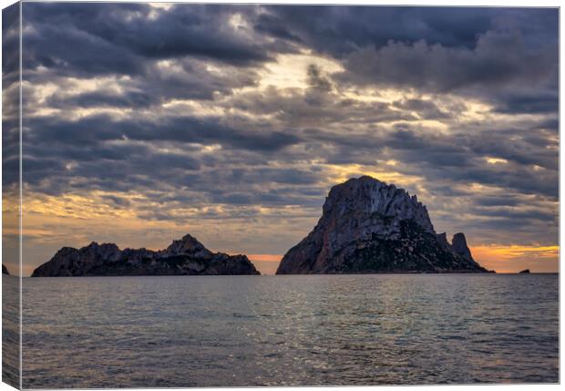 Photography with an Es Vedrá and Es Vedranell in a dramatic sunset Canvas Print by Vicen Photo
