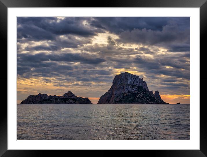 Photography with an Es Vedrá and Es Vedranell in a dramatic sunset Framed Mounted Print by Vicen Photo