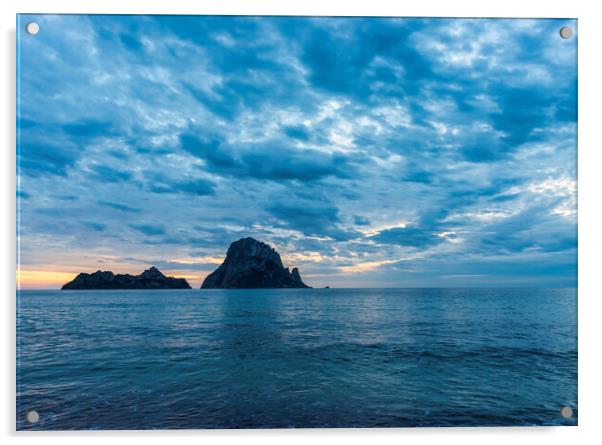 Photography with a cloudy sunset from Cala d'hort with Es Vedra as the protagonist Acrylic by Vicen Photo