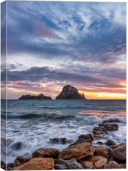 Photography with Es Vedrá from Cala d'hort in a cloudy sunset in Ibiza Canvas Print by Vicen Photo