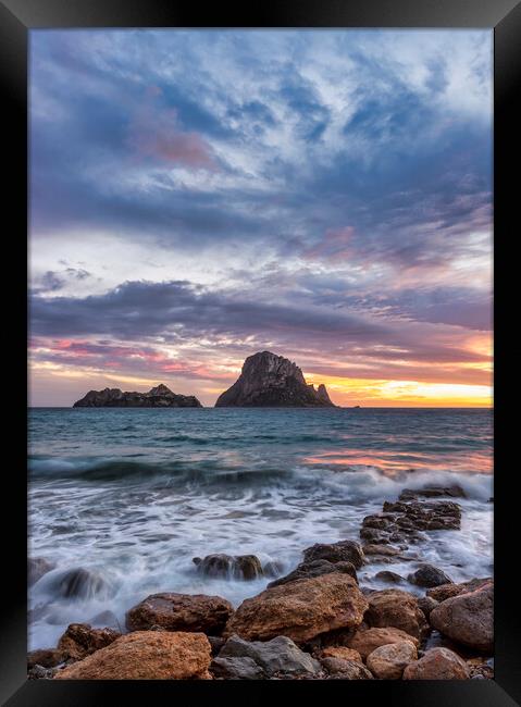 Photography with Es Vedrá from Cala d'hort in a cloudy sunset in Ibiza Framed Print by Vicen Photo