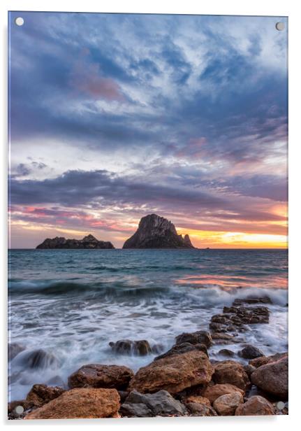 Photography with Es Vedrá from Cala d'hort in a cloudy sunset in Ibiza Acrylic by Vicen Photo